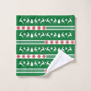 Elegant Reindeers Snowflakes Lines Wash Cloth