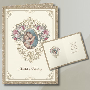 Elegant Religious Birthday Floral and Gold Card