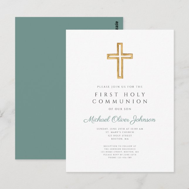 Elegant Religious Boy First Communion  Postcard (Front/Back)