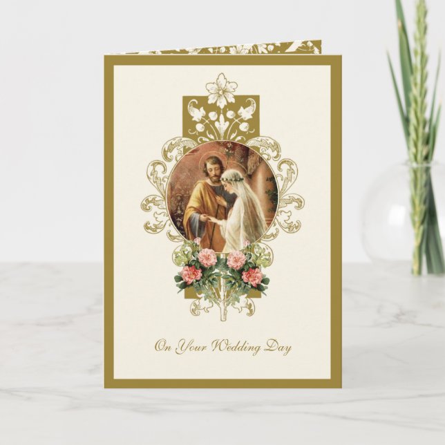 Elegant Religious Catholic Mary Joseph Wedding  Card (Front)