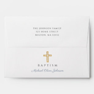 Elegant Religious Cross Dusty Blue Boy Baptism Envelope