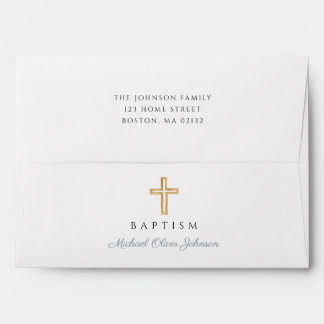 Elegant Religious Cross Dusty Blue Boy Baptism Envelope