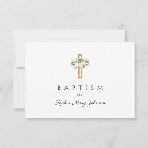 Elegant Religious Cross Floral Baptism RSVP Card