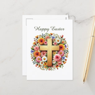 Elegant religious Cross flowers Holiday Postcard