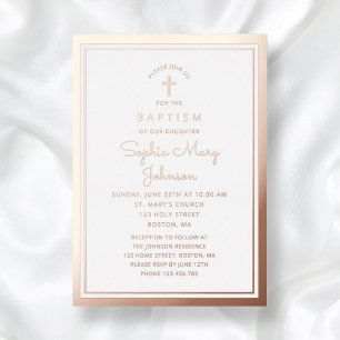 Elegant Religious Cross Girl Baptism Rose Gold