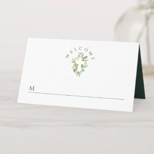 Elegant Religious Cross Green Botanical Baptism Place Card