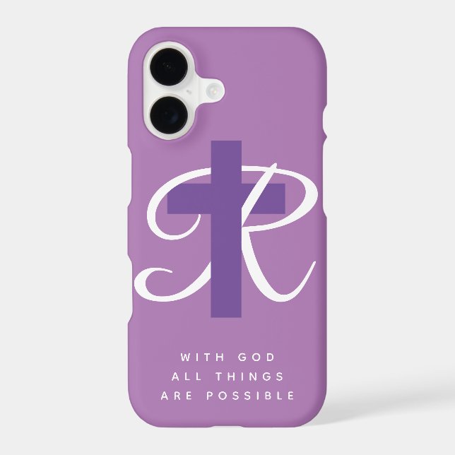 Elegant religious cross name monogram light purple (Back)