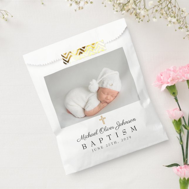 Elegant Religious Cross Photo Baptism Favour Bag (Sealed)