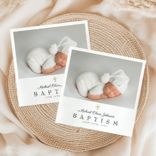 Elegant Religious Cross Photo Baptism Napkin