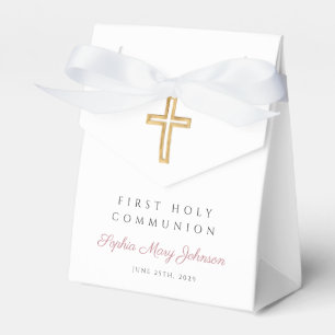 Elegant Religious Cross Pink Girl First Communion Favour Box