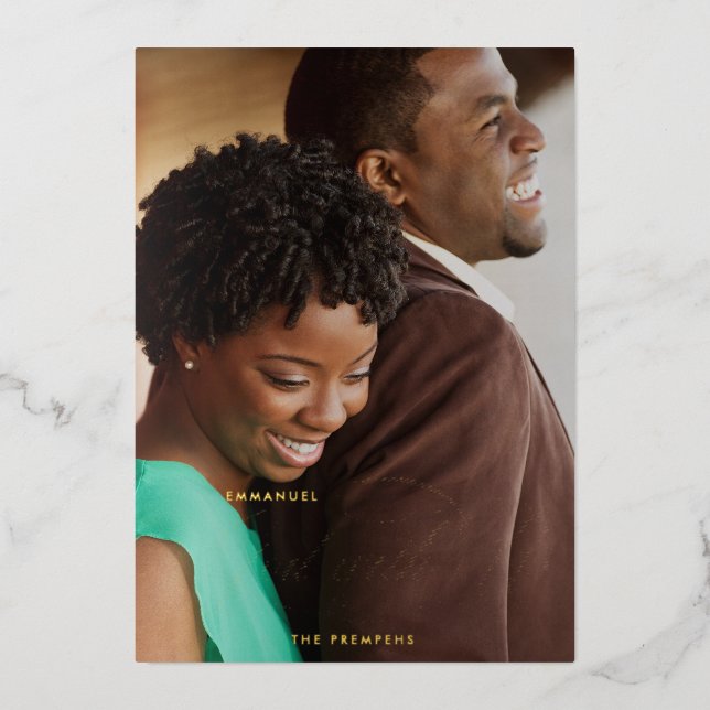 Elegant Religious Emmanuel God With Us Photo Real Foil Holiday Card (Front)