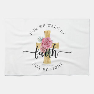 Elegant Religious Floral Cross Tea Towel