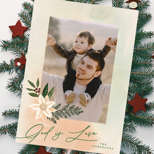 Elegant Religious Frame Floral Photo God is Love Holiday Card (Creator Uploaded)