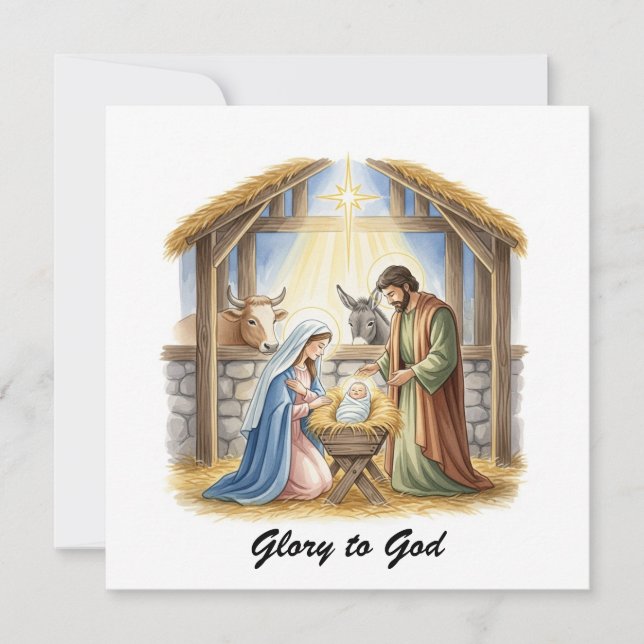 Elegant Religious Glory To God Christian Christmas Holiday Card (Front)