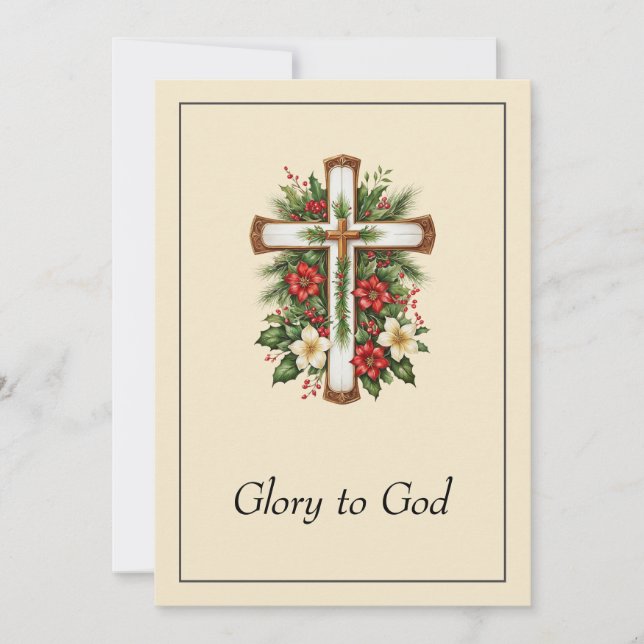Elegant Religious Glory To God Christian Christmas Holiday Card (Front)