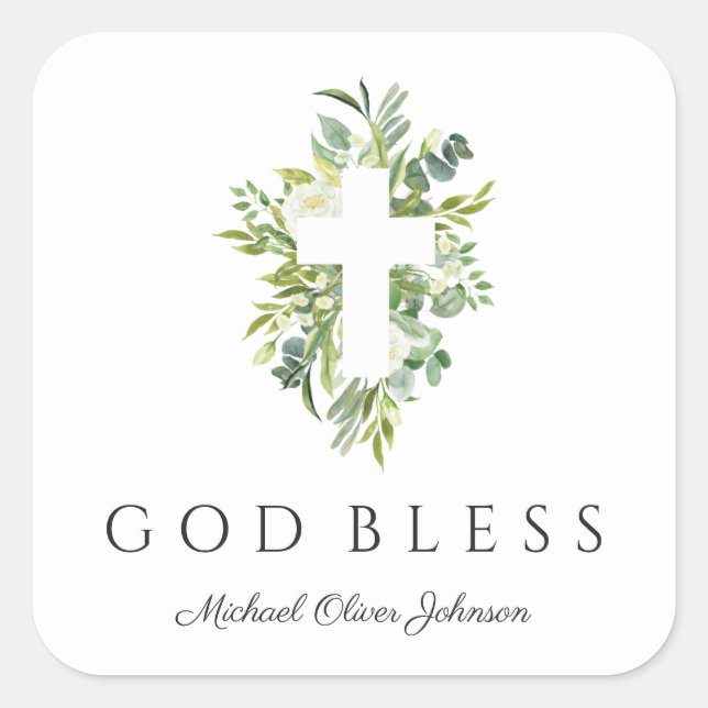 Elegant Religious God Bless Baptism  Square Sticker (Front)