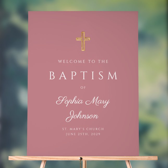 Elegant Religious Pink Girl Baptism Welcome Acrylic Sign (Neutral)
