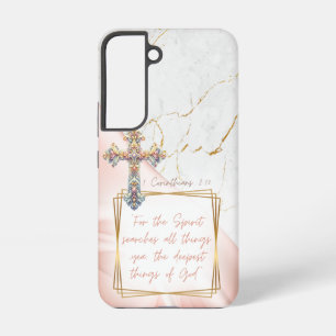 Elegant Religious Pink Satin Gold Marble Cross Samsung Galaxy Case