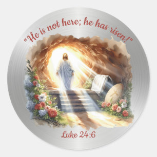 Elegant Religious Resurrection Bible Verse Easter Classic Round Sticker