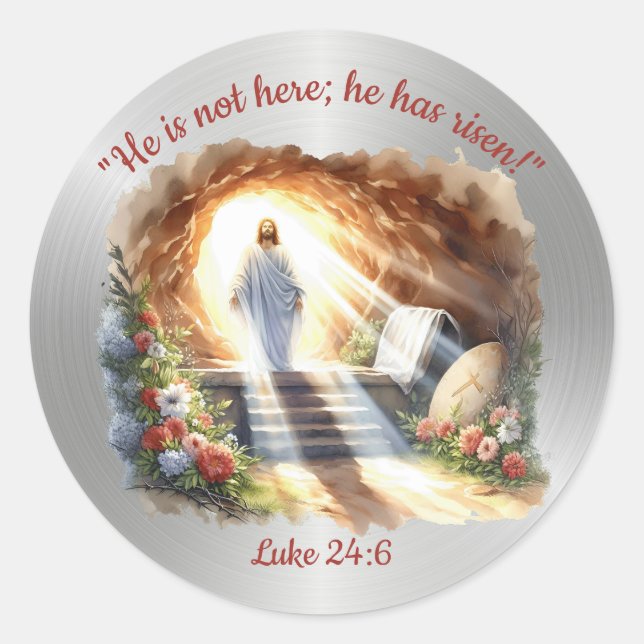 Elegant Religious Resurrection Bible Verse Easter Classic Round Sticker (Front)