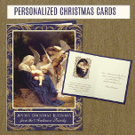 Elegant Religious Virgin Mary Angels Music Holiday Card<br><div class="desc">Featuring a beautiful custom designed traditional religious Christmas image of the Blessed Virgin Mary and Baby Jesus being serenaded by angels. A gold filigree border accents the background.</div>