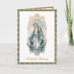 Elegant Religious Virgin Mary Gold Floral Card<br><div class="desc">This is a beautiful traditional Catholic gold religious image of  the Blessed Virgin Mary,  Our Lady of Grace with a  Marian "M" Monogram inside with lilies.   All text and fonts may be modified to suit the occasion and recipient.</div>