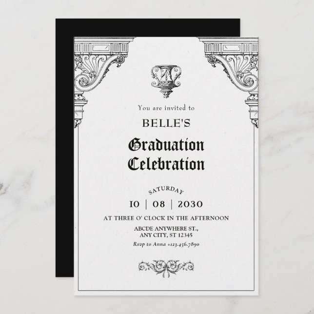 Elegant Renaissance architecture graduation  Invitation (Front/Back)