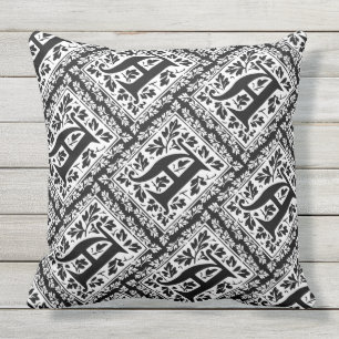 Elegant Renaissance Manuscript A Floral Monogram Cushion