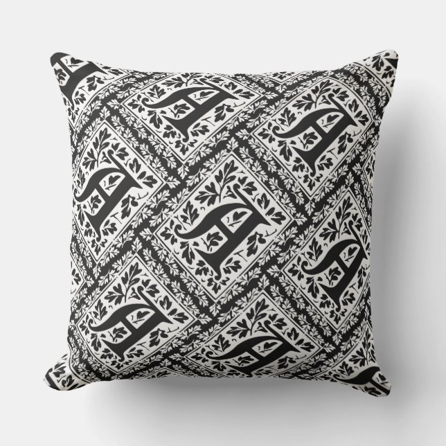 Elegant Renaissance Manuscript A Floral Monogram Cushion (Front)