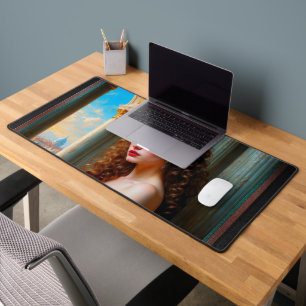 Elegant Renaissance Woman in Green Dress Desk Mat