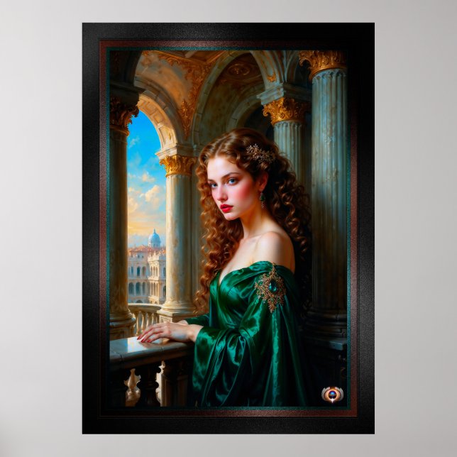 Elegant Renaissance Woman in Green Dress Poster (Front)
