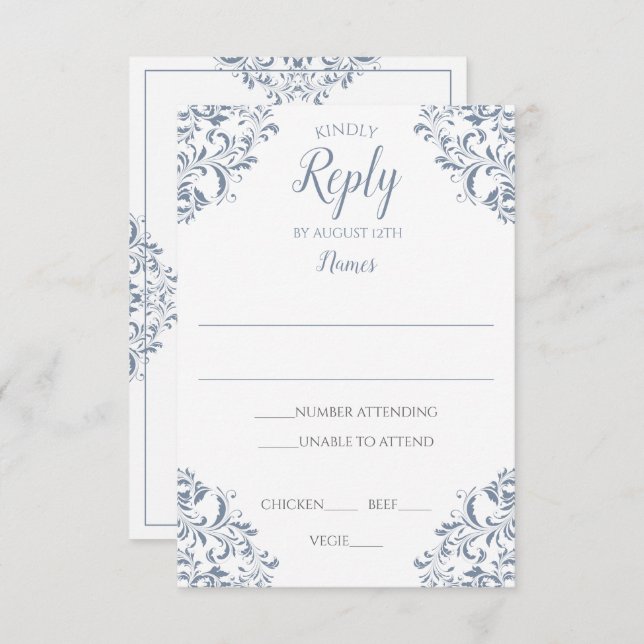 Elegant Reply Card - Nadine (Dusty Blue) (Front/Back)