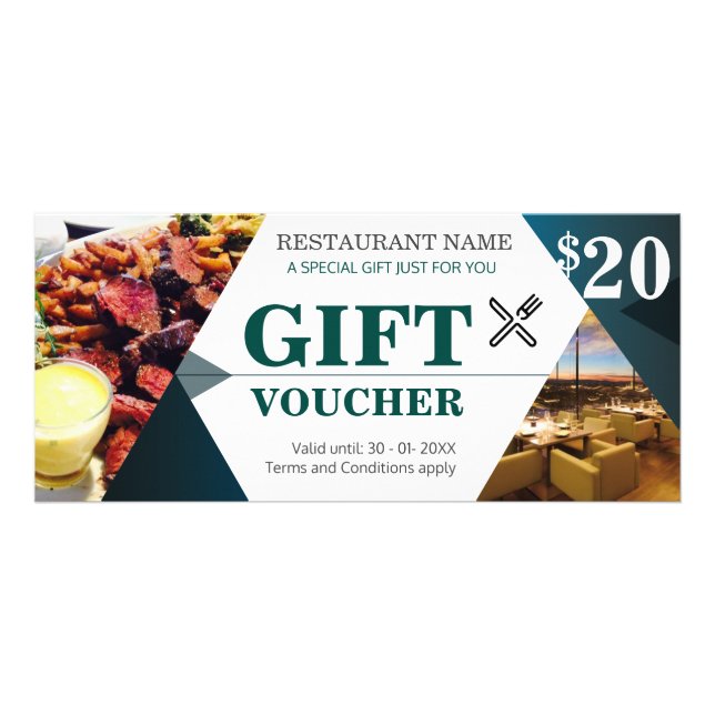 Elegant restaurant promotion gift voucher template rack card (Front)