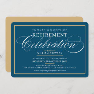 ELEGANT RETIREMENT DINNER modern dark blue gold Invitation