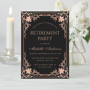Elegant Retirement Party Black Pink Rose Gold Invitation