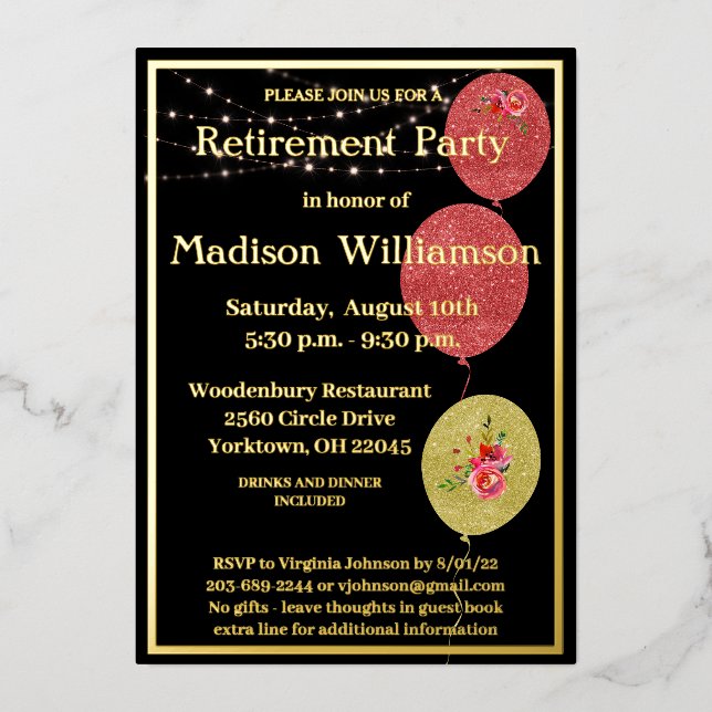 Elegant Retirement Party Black REAL Gold     (Front)