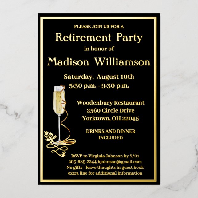 Elegant Retirement Party Black REAL Gold     (Front)
