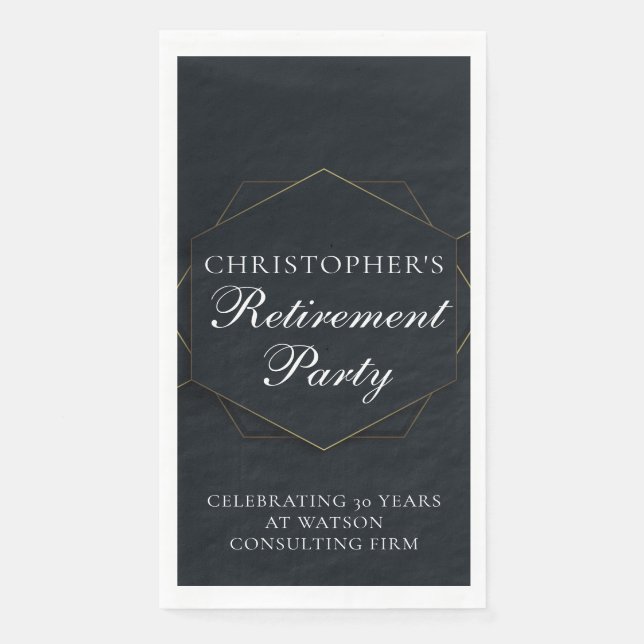 Elegant Retirement Party Customised Black Gold Napkin (Front)
