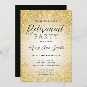 Elegant Retirement Party Glam Gold Glitter  Invitation