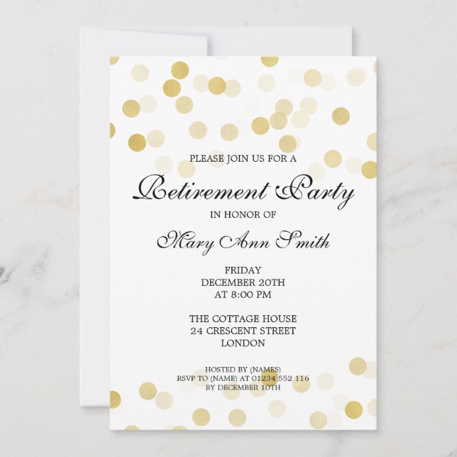 Elegant Retirement Party Gold Foil Glitter Lights Invitation (Front)