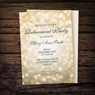 Elegant Retirement Party Gold Glitter Lights Invitation
