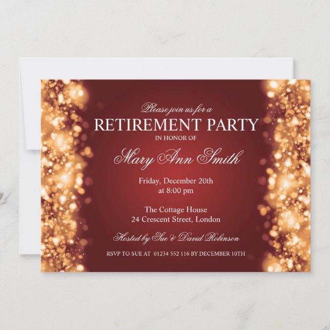 Elegant Retirement Party Gold Sparkling Lights Invitation (Front)