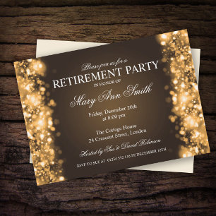 Elegant Retirement Party Gold Sparkling Lights Invitation
