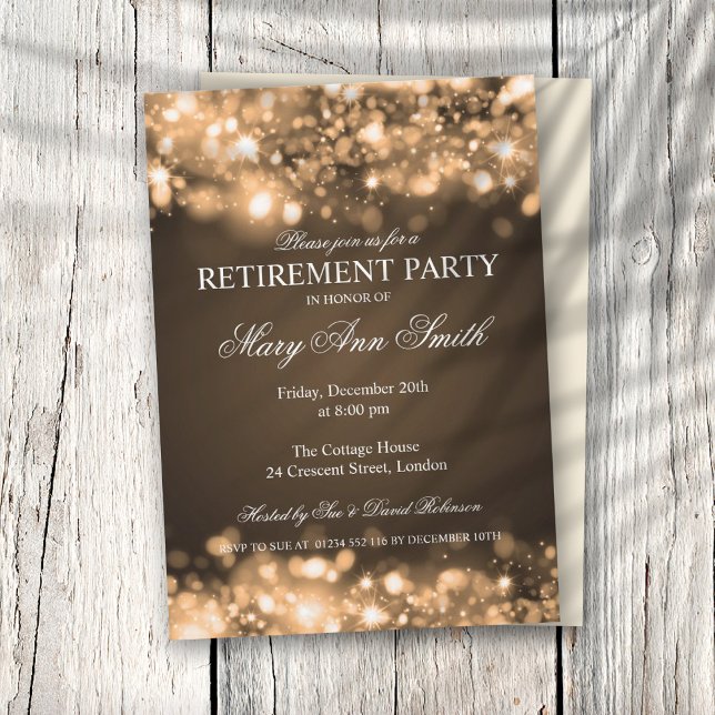 Elegant Retirement Party Gold Sparkling Lights Invitation (Creator Uploaded)