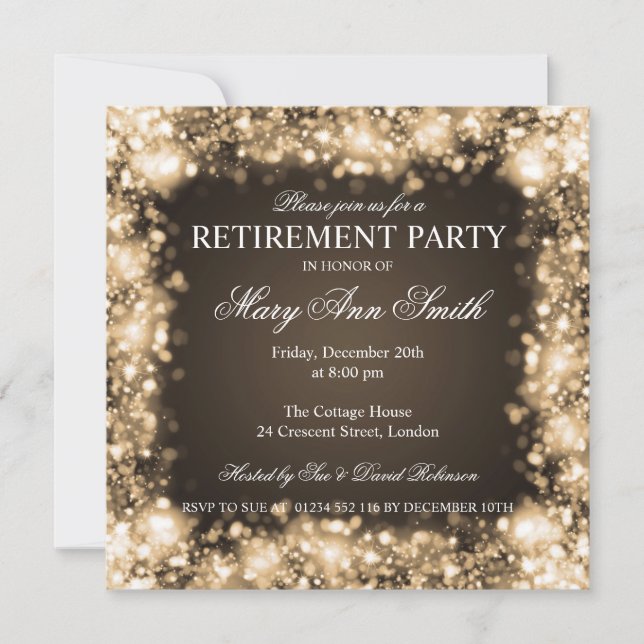 Elegant Retirement Party Gold Sparkling Lights Invitation (Front)