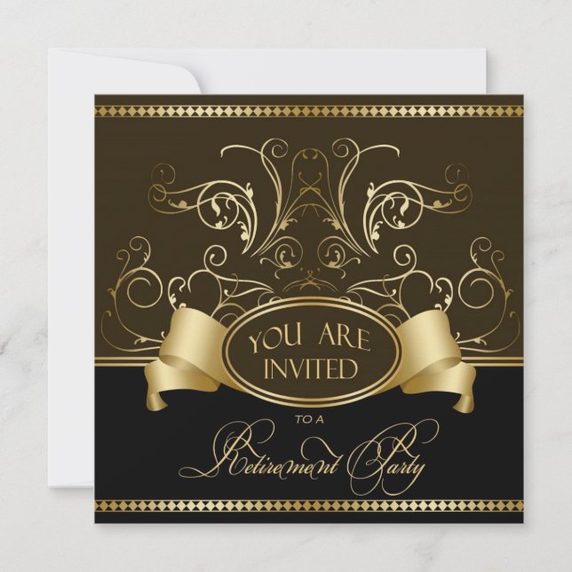 Elegant Retirement Party Invitation Brown Gold Bl (Front)