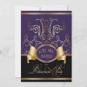 Elegant Retirement Party Invitation Purple Gold Bl