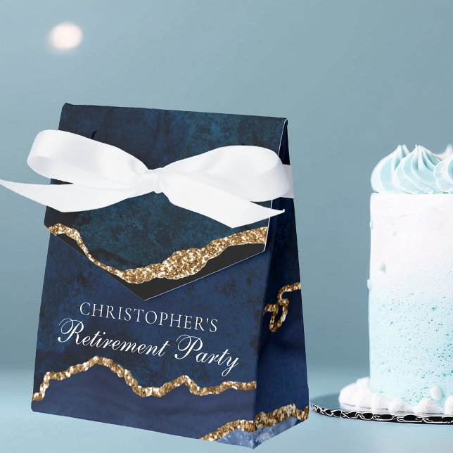 Elegant Retirement Party Navy Blue Gold Custom Favour Box (Creator Uploaded)