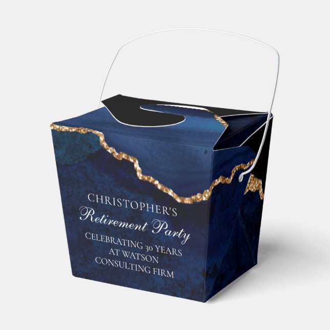 Elegant Retirement Party Navy Blue Gold Fortune  Favour Box (Front Side)