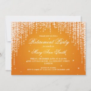 Elegant Retirement Party Night Dazzle Orange Invitation